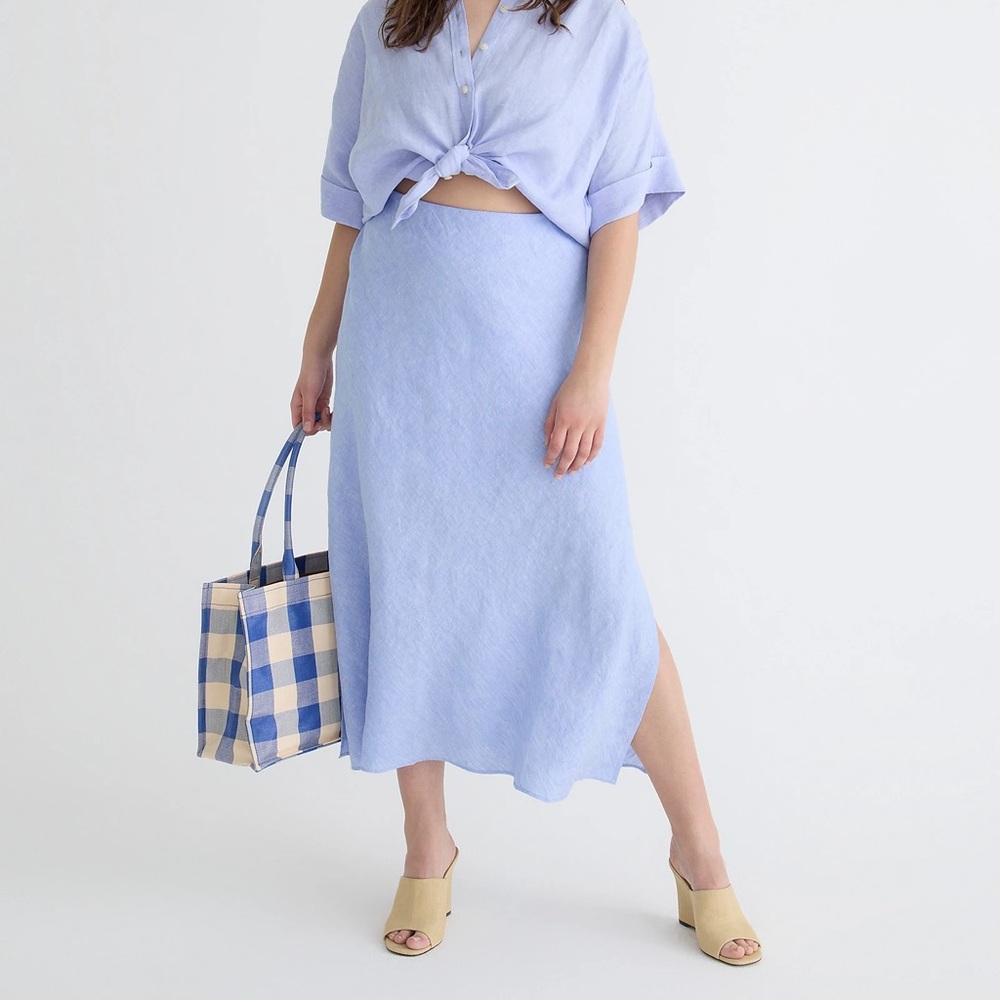 J. Crew Gwyneth Slip Skirt in Linen in French Blue, XXL